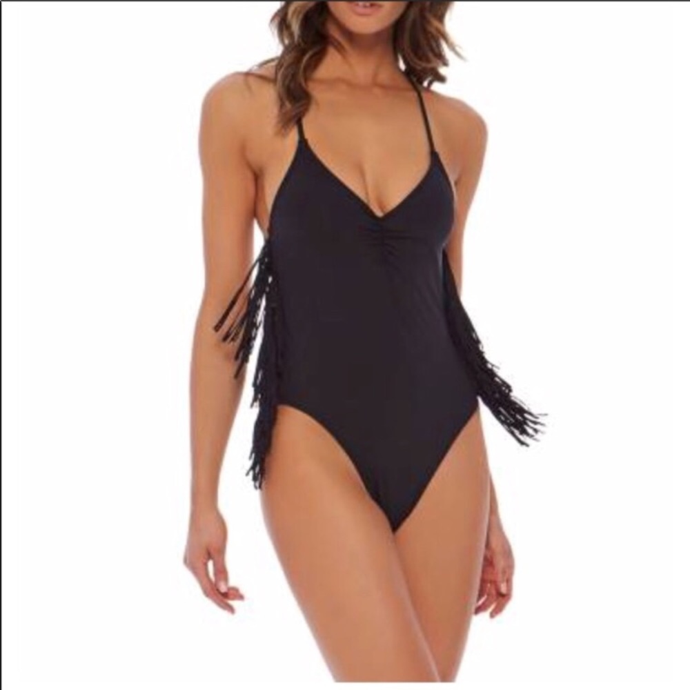L*space Black One Piece Swimsuit with Fringe